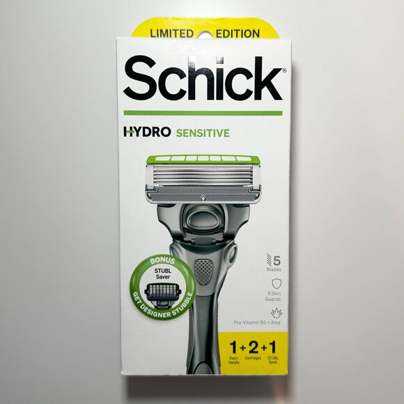 5/$25 Schick Hydro Sensitive 5-Blades 1 Razor + 2 Cartridges + 1 STUBL Saver NIB - Picture 1 of 2